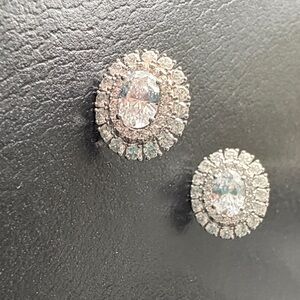 Classic Silver-Tone Crystal Halo Stud Earrings - White